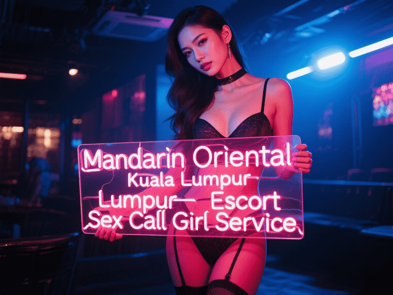 Woman holding Mandarin Oriental Kuala Lumpur escort service sign.